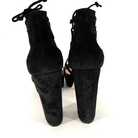 M. GEMI Lace Up‎ Sandal Strappy Suede Leather Chunky Heels Open Toe Size …
